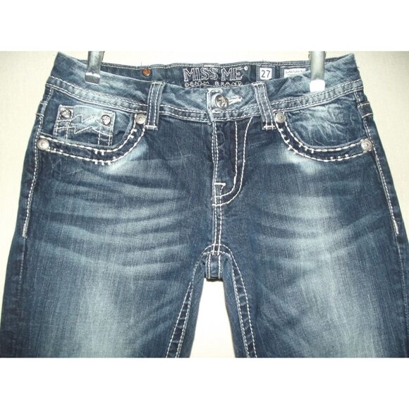 Miss Me Jeans Womens 27 X 30" JE13048L Signature Rise boot studded rhinestones - Picture 4 of 13